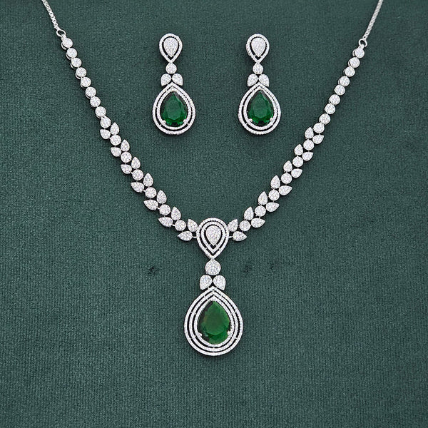 437539 Cubic Zirconia Classic Necklace Set With Rhodium Plating