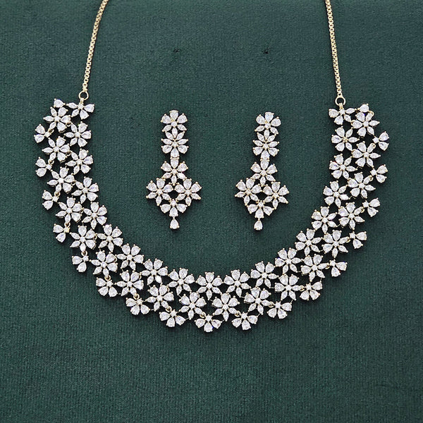 437541 Cubic Zirconia Classic Necklace Set With 2 Tone Mehndi Rhodium Plating