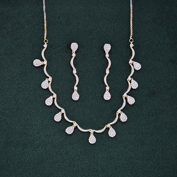 437543 Cubic Zirconia Classic Necklace Set With 2 Tone Rhodium Plating