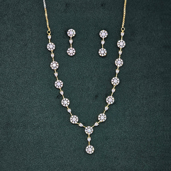 437545 Cubic Zirconia Delicate Necklace Set With 2 Tone Rhodium Plating