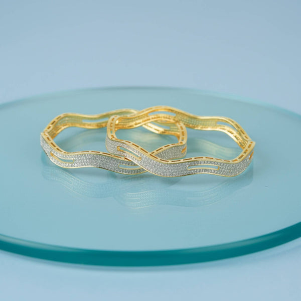 437586 Cubic Zirconia Classic Bangles With 2 Tone Mehndi Plating