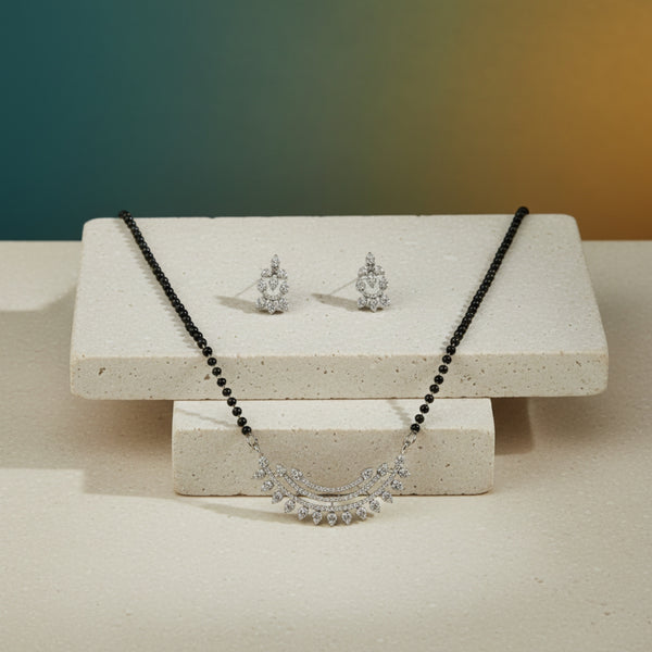 437587 Cz Delicate Mangalsutra With 2 Tone Rhodium Plating