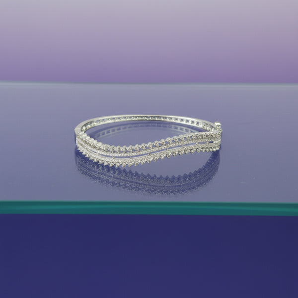 437590 Cz Delicate Kada With 2 Tone Rhodium Plating