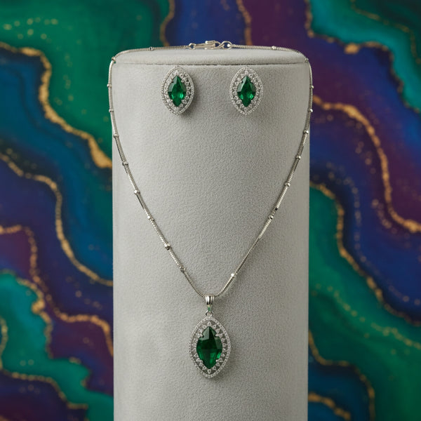 437608 Cz Classic Pendant Set With Rhodium Plating