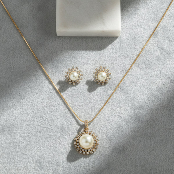 437609 Cz Classic Pendant Set With 2 Tone Plating