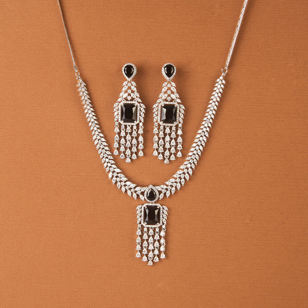 437632 Cz Classic Necklace With Rhodium Plating