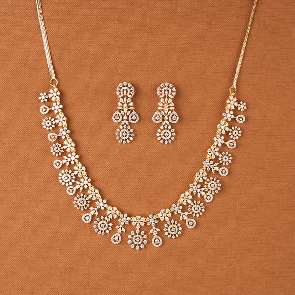 437636 Cz Classic Necklace With 2 Tone Rhodium Plating