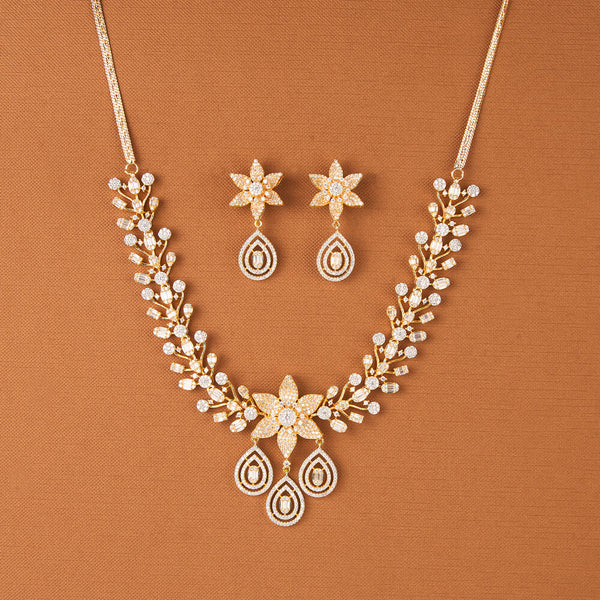 437637 Cz Delicate Necklace With 2 Tone Rhodium Plating