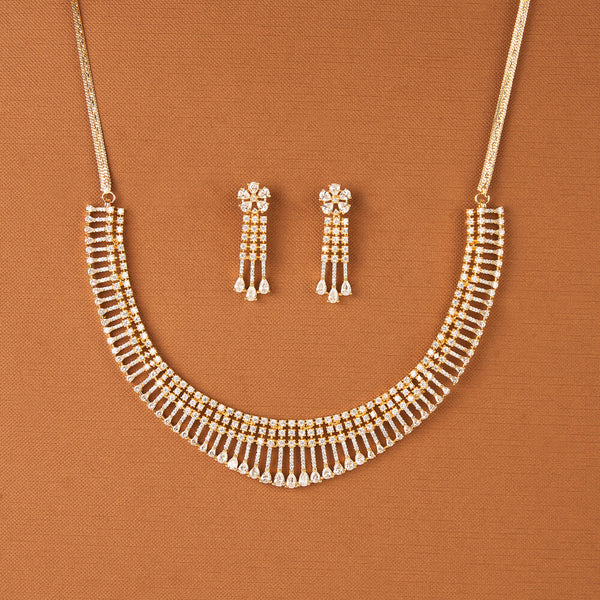 437639 Cz Classic Necklace With 2 Tone Rhodium Plating