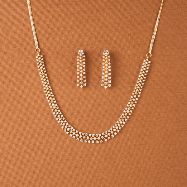 437641 Cz Delicate Necklace With 2 Tone Rhodium Plating