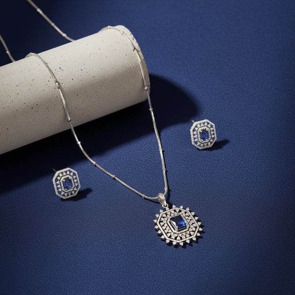 437648 Cz Classic Pendant Set With Rhodium Plating