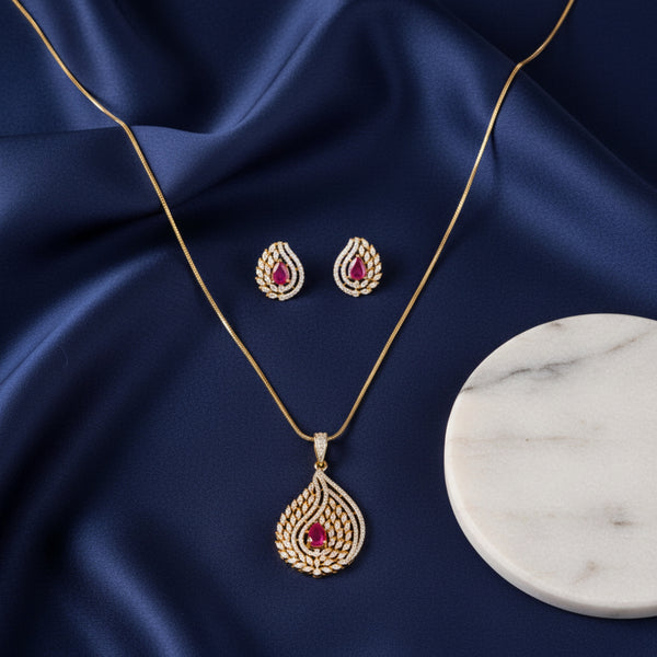 437649 Cz Classic Pendant Set With 2 Tone Plating