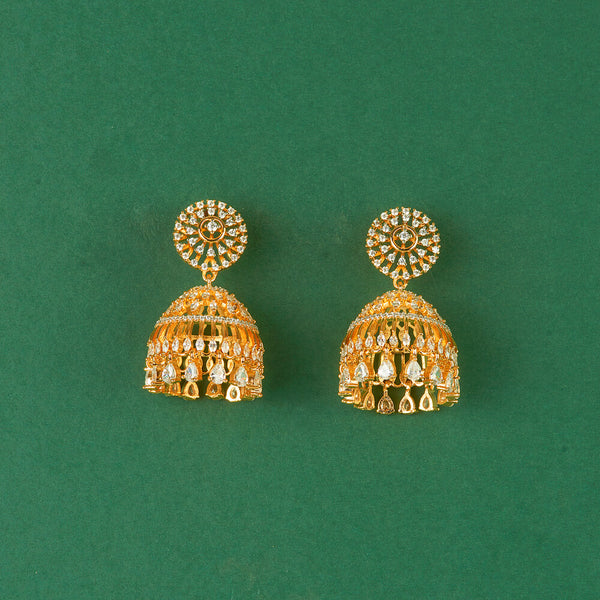 437656 Cz Classic Jhumki With 2 Tone Rhodium Plating
