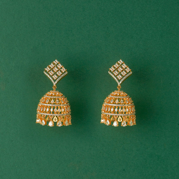 437657 Cz Classic Jhumki With 2 Tone Rhodium Plating