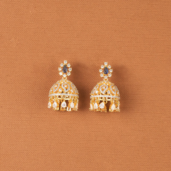 437685 Cz South Indian Jhumki With 2 Tone Plating