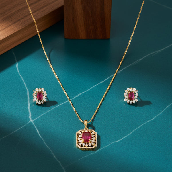 437686 Cz Classic Pendant Set With 2 Tone Plating