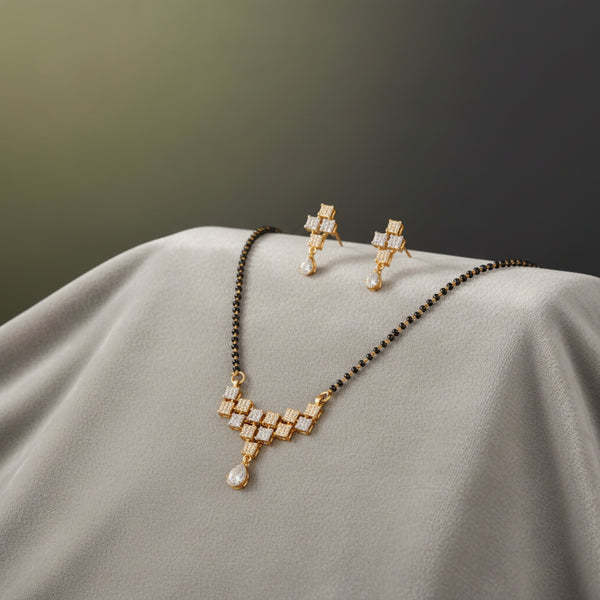 437700 Cubic Zirconia Tanmaniya Mangalsutra With 2 Tone Rhodium Plating