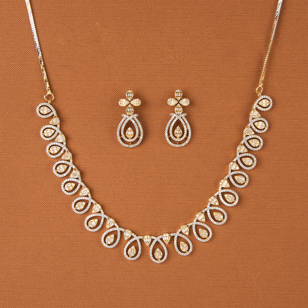437718 Cubic Zirconia Delicate Necklace Set With 2 Tone Rhodium Plating