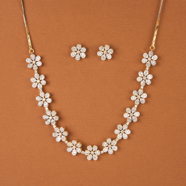 437721 Cubic Zirconia Classic Necklace Set With 2 Tone Rhodium Plating