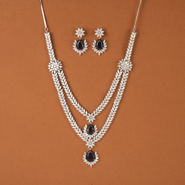 437749 Cubic Zirconia Classic Necklace Set With Rhodium Plating