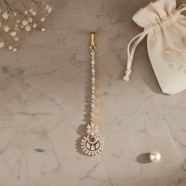 437755 Cubic Zirconia Delicate Tikka With 2 Tone Rhodium Plating