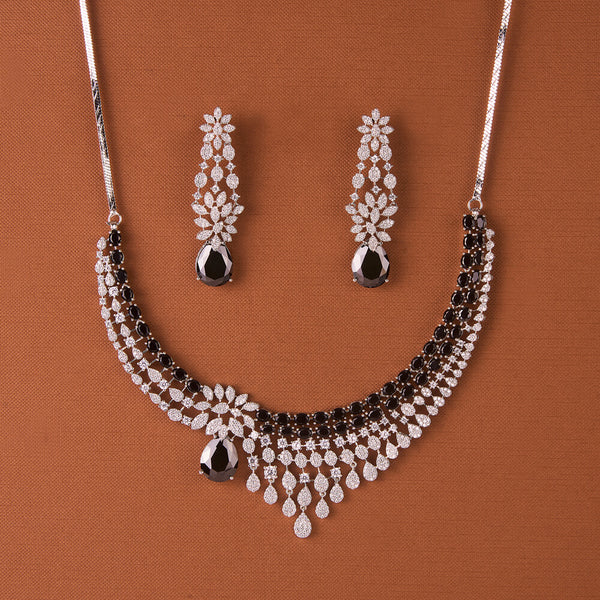 437798 Cubic Zirconia Classic Necklace Set With Rhodium Plating