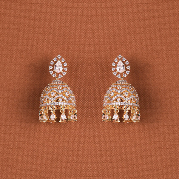 437799 Cubic Zirconia Classic Jhumki With 2 Tone Rhodium Plating