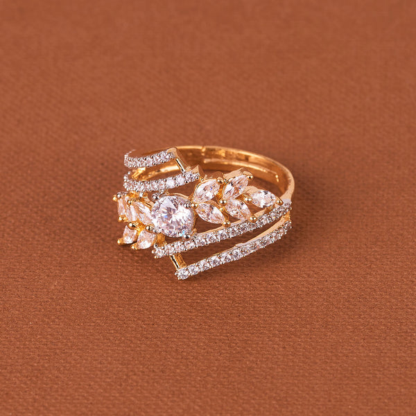 437805 Cubic Zirconia Adjustable Ring With Mehndi 2 Tone Rhodium Plating