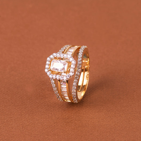 437806 Cubic Zirconia Adjustable Ring With Mehndi 2 Tone Rhodium Plating