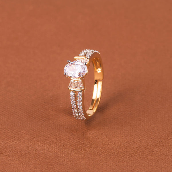 437808 Cubic Zirconia Delicate Ring With Mehndi 2 Tone Rhodium Plating