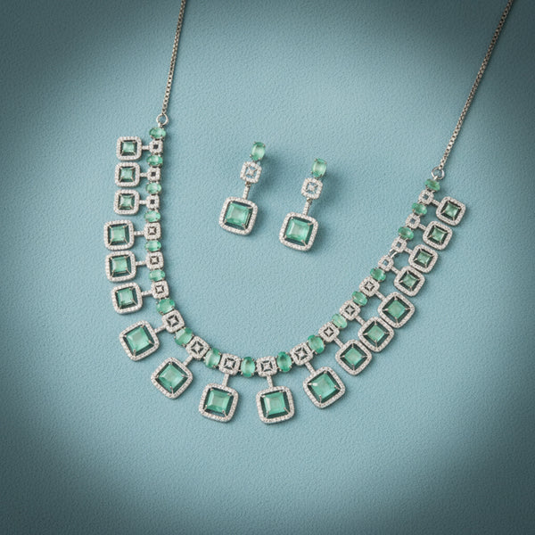 437816 Cubic Zirconia Classic Necklace Set With Rhodium Plating