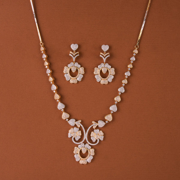 437818 Cubic Zirconia Classic Necklace Set With 2 Tone Rhodium Plating
