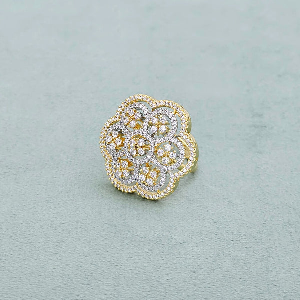 437854 Cz Adjustable Ring With Rhodium 2 Tone Plating