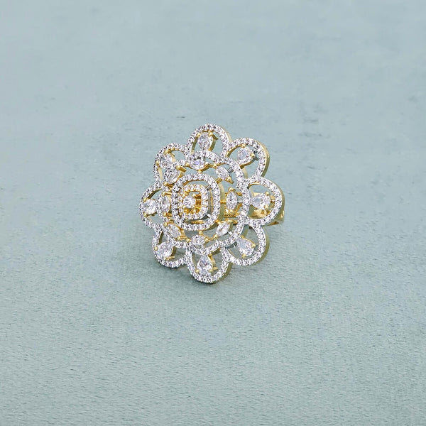 437855 Cz Classic Ring With Rhodium 2 Tone Plating