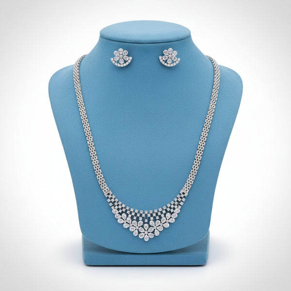 437859 Cz Classic Pendant Set With Rhodium 2 Tone Plating