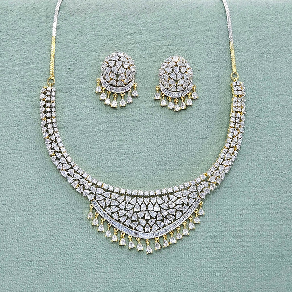 437869 Cz Classic Necklace With Rhodium 2 Tone Plating