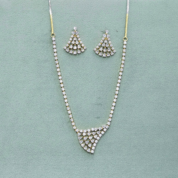 437871 Cz Classic Necklace With Rhodium 2 Tone Plating