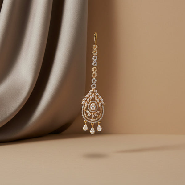 437880 Cubic Zirconia Classic Tikka With 2 Tone Rhodium Plating