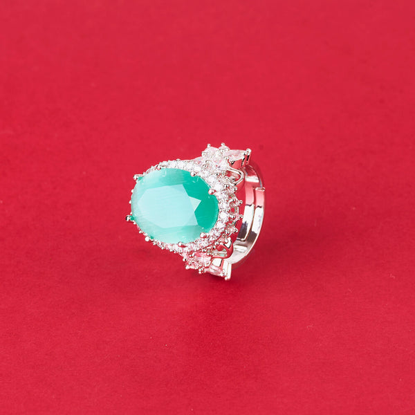 437884 Cubic Zirconia Adjustable Ring With Rhodium Plating