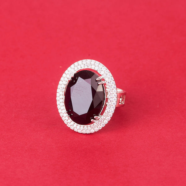 437889 Cubic Zirconia Classic Ring With Rhodium Plating