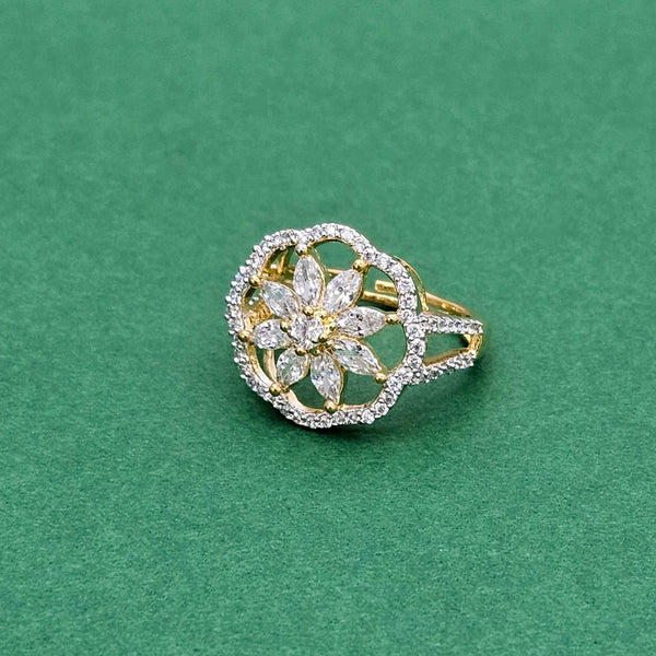 437891 Cz Adjustable Ring With 2 Tone Rhodium Plating