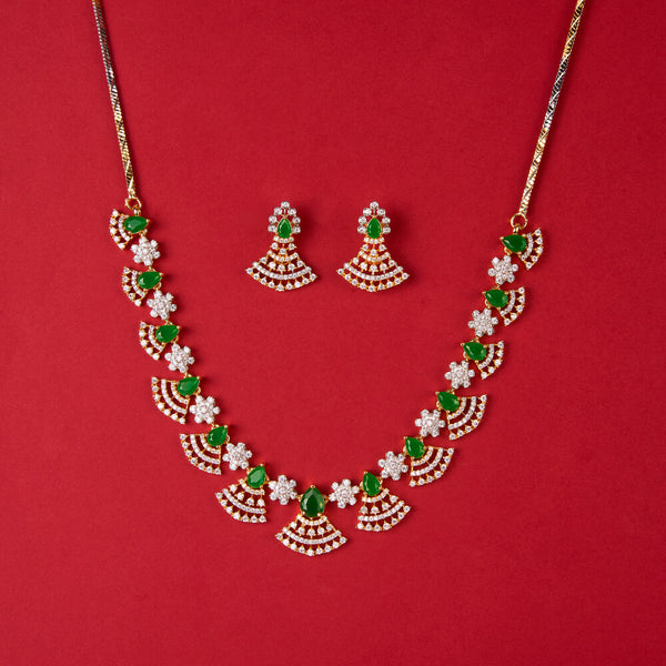 437899 Cubic Zirconia Delicate Necklace With 2 Tone Plating