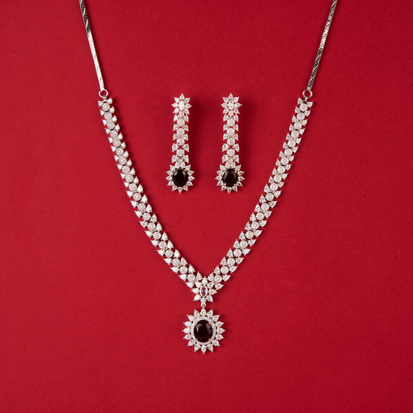 437901 Cubic Zirconia Classic Necklace With Rhodium Plating