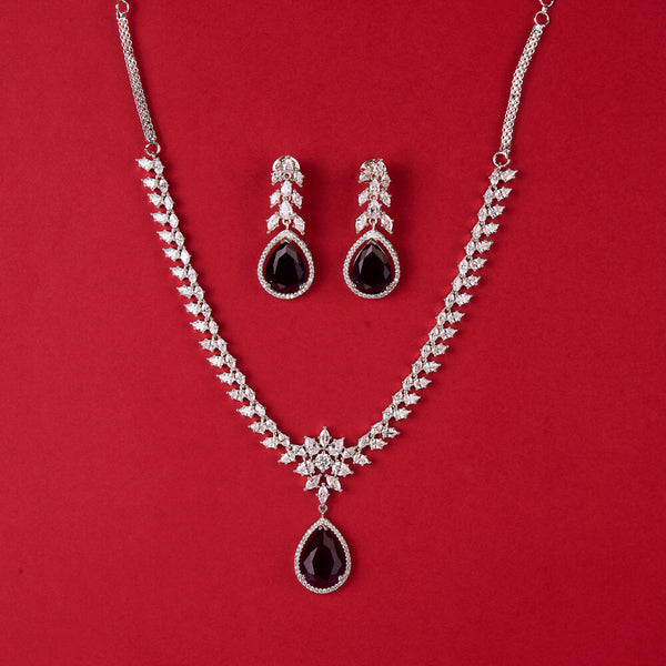 437907 Cubic Zirconia Classic Necklace With Rhodium Plating