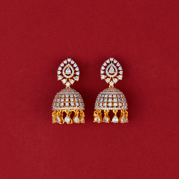 437941 Cz Classic Jhumki With Carat 2 Tone Rhodium Plating