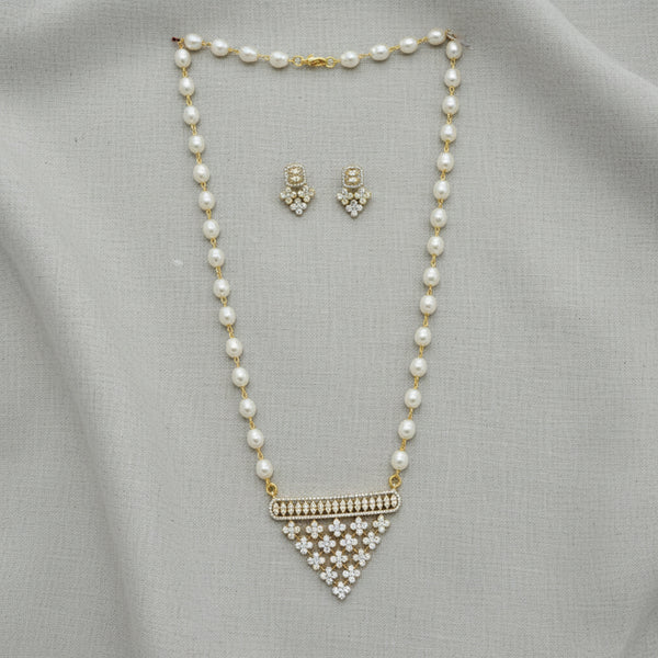 437945 Cz Classic Pendant Set With 2 Tone Rhodium Plating