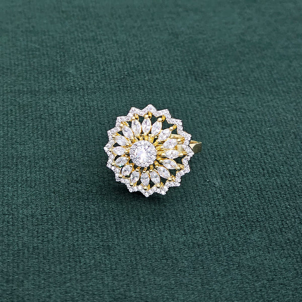 437949 Cubic Zirconia Classic Ring With 2 Tone Rhodium Plating