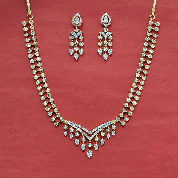 437966 Cz Classic Necklace With Mehndi 2 Tone Rhodium Plating