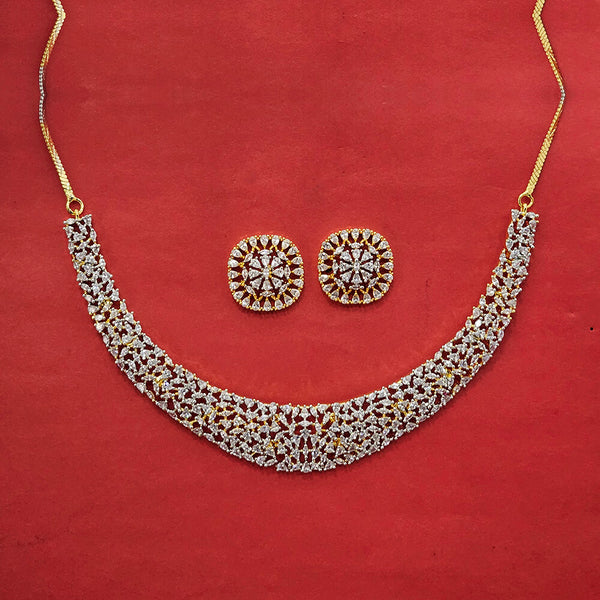 437967 Cz Classic Necklace With 2 Tone Rhodium Plating