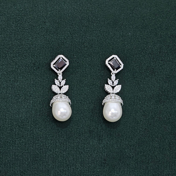 437983 Cubic Zirconia Pearl Earring With Rhodium Plating